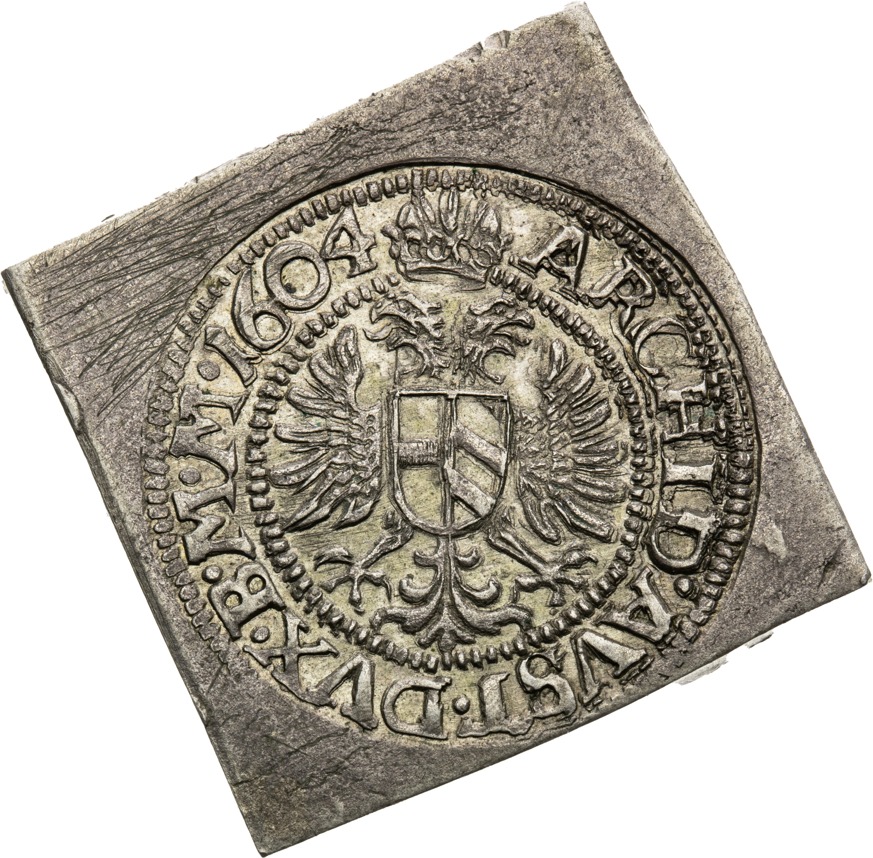 Rudolf II. (1576–1611), bílý groš 1604 – klipa, Kutná Hora – David Enderle, ex sbírka Berger-2